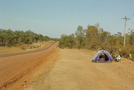 camped on the top of a batter slope